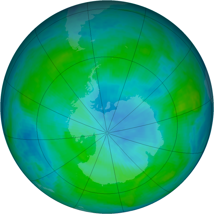 Antarctic ozone map for 18 February 1985